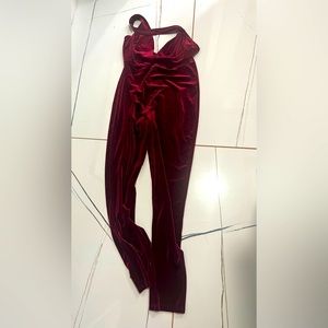 Fashion Nova Burgundy Velvet Halter Jumpsuit